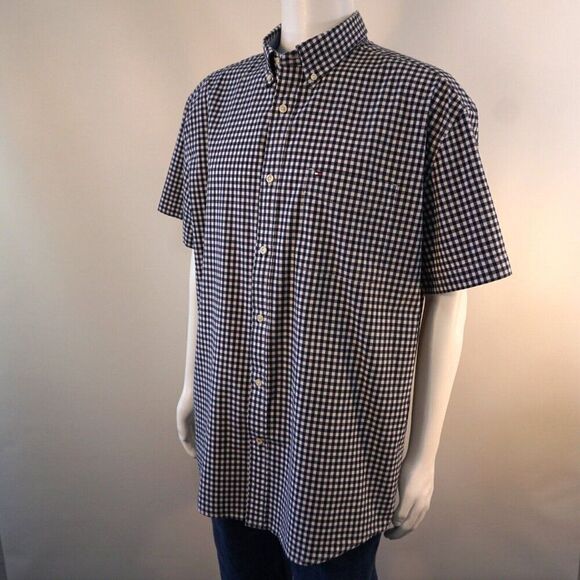 Tommy Hilfiger Mens XL Shirt Gingham Button Down Classic Fit Stretch Short Sleev - Picture 8 of 9
